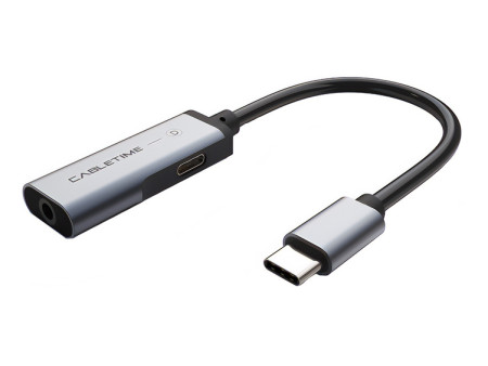 CABLETIME αντάπτορας USB-C σε USB-C & 3.5mm CT-CMACD, γκρι