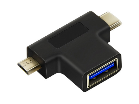 CABLETIME αντάπτορας USB σε USB-C & micro USB CT-3IN1-AB, 5Gbps, μαύρος