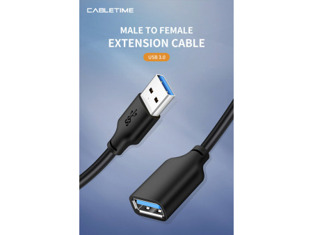 CABLETIME καλώδιο προέκτασης USB CT-AMAFN, 5Gbps, 1m, μαύρο