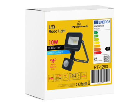 POWERTECH LED προβολέας PT-1260, με αισθητήρα κίνησης, 10W, 4000K, IP65