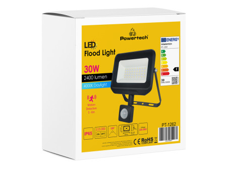 POWERTECH LED προβολέας PT-1262, με αισθητήρα κίνησης, 30W, 4000K, IP65