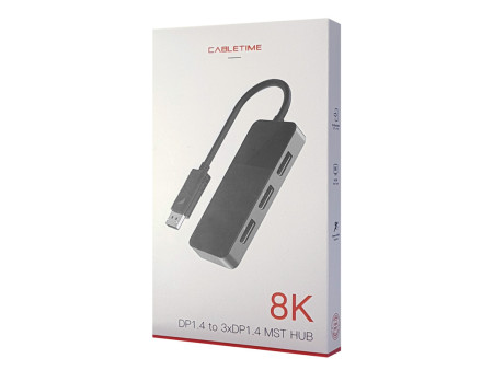 CABLETIME αντάπτορας DisplayPort σε 3x DisplayPort DMDF3, 8K, MST, γκρι