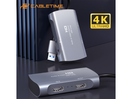 CABLETIME audio & video capture CT-HAVC-AG, HDMI/USB, loop 4K/60Hz, γκρι