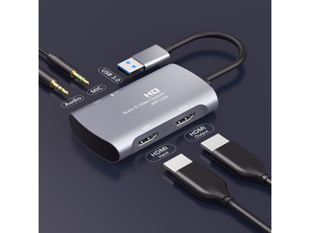 CABLETIME audio & video capture CT-HAVC-AG, HDMI/USB, loop 4K/60Hz, γκρι