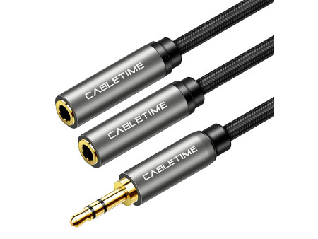 CABLETIME καλώδιο ήχου 3.5mm σε 2x 3.5mm CT-P12G, 3-pole, 20cm, μαύρο