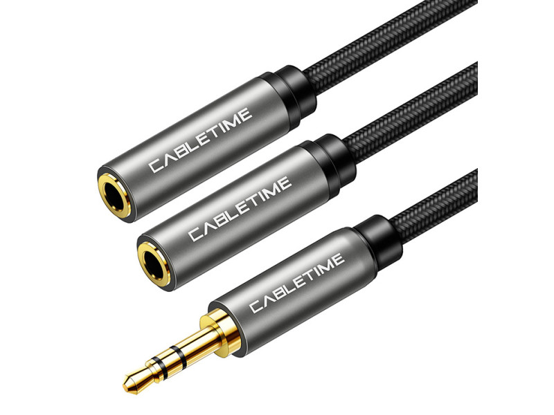 CABLETIME καλώδιο ήχου 3.5mm σε 2x 3.5mm CT-P12G, 3-pole, 20cm, μαύρο