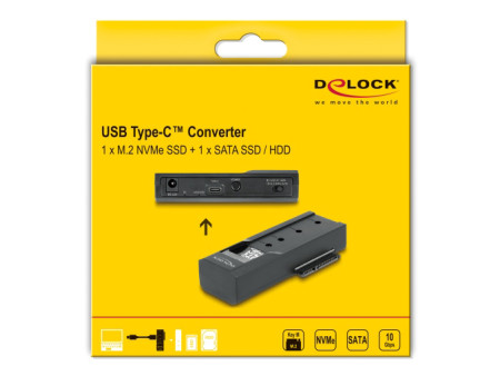 DELOCK docking station 64253 για M.2 NVMe/SATA SSD & HDD, 10Gbps, μαύρο