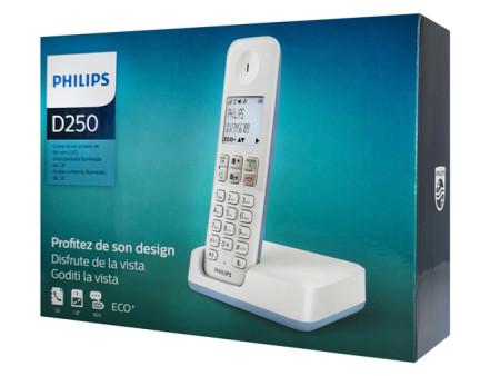 PHILIPS ασύρματο τηλέφωνο D2501S-34, με ελληνικό μενού, λευκό-μπλε