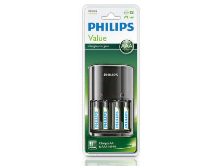 PHILIPS φορτιστής μπαταριών AA & AΑΑ NiMH SCB1450NB με 4x AAA, μαύρος