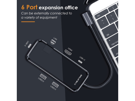 CABLETIME docking station CT-CMHD61G, 6 θυρών, USB-C σύνδεση, 4K, 60W, μαύρο