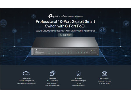 TP-LINK JetStream switch TL-SG2210P, 10-Port Gigabit, 8x PoE+, Ver. 5.0