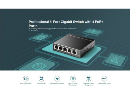 TP-LINK desktop switch TL-SG1005LP, 5-Port Gigabit, 4x PoE+, Ver. 2.0