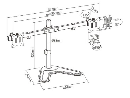 BRATECK βάση γραφείου LDT57-T02 για 2 οθόνες 17"-32", έως 9kg ανά οθόνη