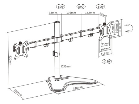 BRATECK βάση γραφείου LDT66-T024 για 2 οθόνες 17"-32", έως 9kg ανά οθόνη