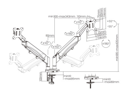 BRATECK βάση γραφείου LDT56-C024 για 2 οθόνες 17"-32", έως 9kg ανά οθόνη