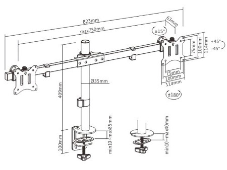 BRATECK βάση γραφείου LDT57-C02 για 2 οθόνες 17"-32", έως 9kg ανά οθόνη