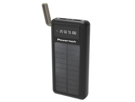 POWERTECH ηλιακό power bank PT-1084 με καλώδια & οθόνη, 20000mAh, μαύρο