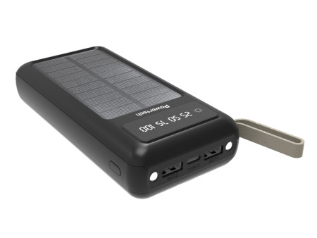 POWERTECH ηλιακό power bank PT-1084 με καλώδια & οθόνη, 20000mAh, μαύρο