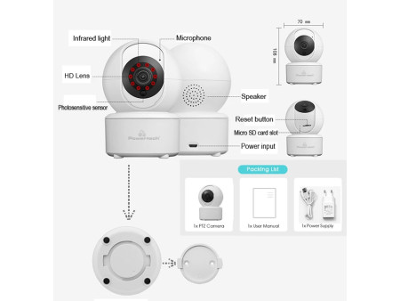 POWERTECH smart κάμερα PT-1085, 3.6mm, 3MP, WiFi, PTZ