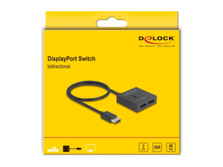 DELOCK DisplayPort switch 18906, 2 σε 1, bidirectional, 8K/30Hz, μαύρο