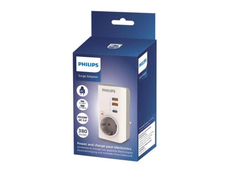 PHILIPS αντάπτορας ρεύματος CHP8010W/10, 1 θέση, USB-C/USB, 380J, λευκός