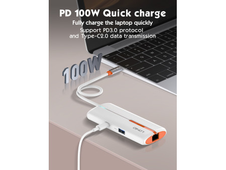 LDNIO USB hub DS-26U με θύρα δικτύου, 6 θυρών, USB-C σύνδεση, 100W PD, λευκό