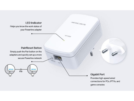 MERCUSYS Powerline MP500 Kit, AV1000 Gigabit, Ver: 1.0