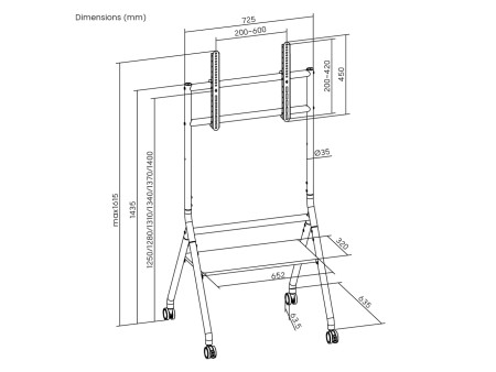 BRATECK βάση δαπέδου TTF13E-46FW για τηλεόραση 37-86" έως 80kg, με ράφι & ροδάκια