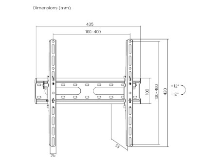 POWERTECH επιτοίχια βάση PT-1276 για τηλεόραση 32-70", έως 45kg