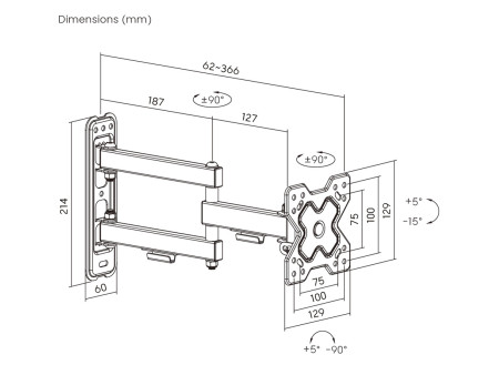 POWERTECH επιτοίχια βάση PT-1279 για τηλεόραση 13-32", full motion, 20kg