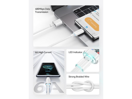 USAMS καλώδιο USB-C σε USB US-SJ658, 66W, 480Mbps, 1.2m, μαύρο