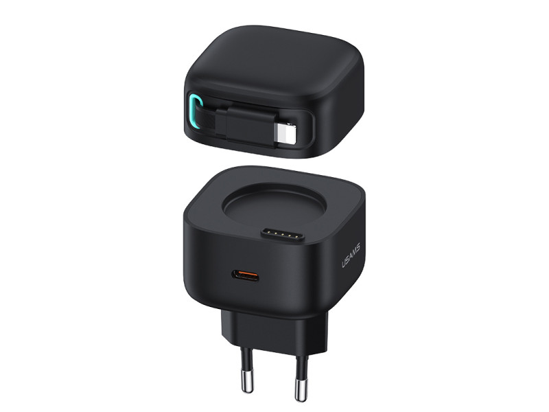 USAMS φορτιστής τοίχου US-CC209 καλώδιο Lightning, USB-C 35W GaN, μαύρος