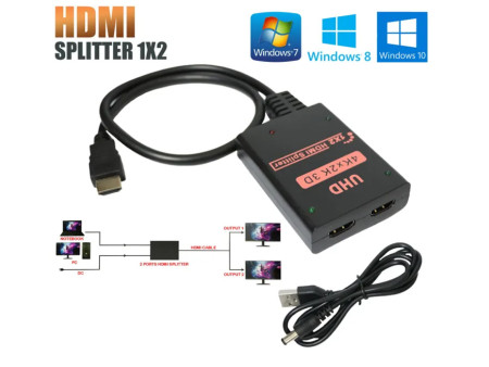 POWERTECH HDMI splitter CAB-H156, 2 σε 1, 4K/60Hz, HDR/HDCP, 50cm, μαύρο