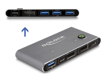 DELOCK DisplayPort KVM switch 18646 με 4x θύρες USB 5Gbps, 8K/30Hz, γκρι