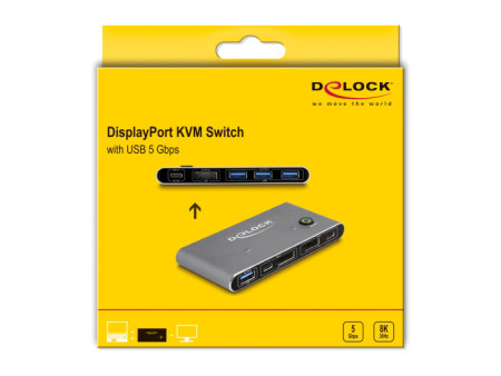 DELOCK DisplayPort KVM switch 18646 με 4x θύρες USB 5Gbps, 8K/30Hz, γκρι