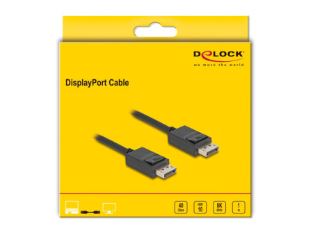 DELOCK καλώδιο DisplayPort 2.1 80492, 8K/60Hz 4K/120Hz 40 Gbps 1m, μαύρο