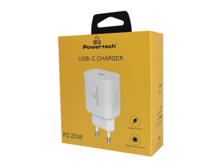 POWERTECH φορτιστής τοίχου PT-1091, USB-C, PD 20W, λευκός