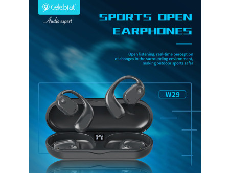 CELEBRAT earphones με θήκη φόρτισης W29, Open Wearable Stereo, μαύρα