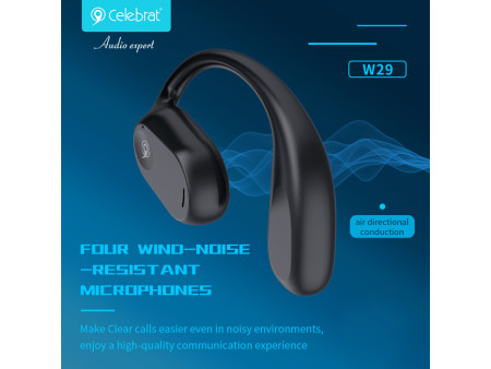 CELEBRAT earphones με θήκη φόρτισης W29, Open Wearable Stereo, μαύρα