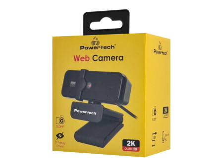 POWERTECH web camera PT-1291, 5MP, 2K Quad HD, αυτόματη εστίαση, 1.5m, μαύρη