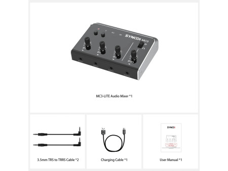 SYNCO μίκτης ήχου MC3-LITE, 4 καναλιών, Bluetooth, 500mAh, γκρι