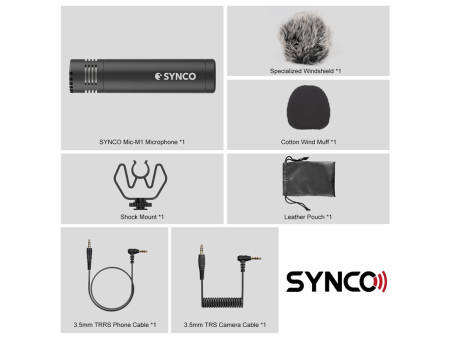 SYNCO μικρόφωνο για κάμερα SY-M1-BK, δυναμικό, 3.5mm, shock mount, μαύρο