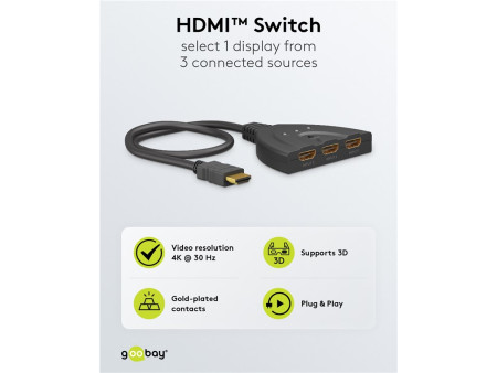 GOOBAY HDMI switch 58487, 3-in σε 1-out, 4K/30Hz, μαύρο