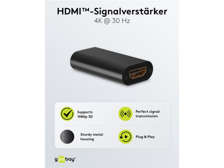 GOOBAY HDMI repeater 58491, 4K/30Hz έως 30m, 1080p 3D έως 40m, μαύρο