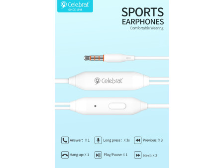 CELEBRAT earphones με μικρόφωνο G7, 3.5mm σύνδεση, Φ10mm, 1.2m, μαύρα