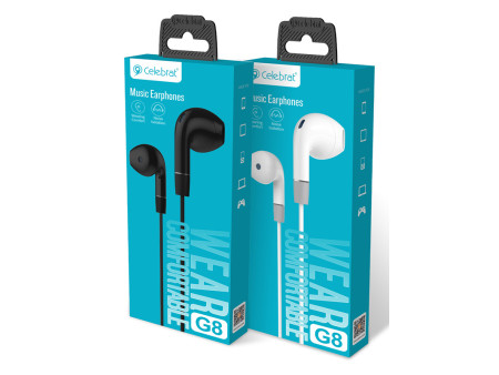 CELEBRAT earphones με μικρόφωνο G8, 3.5mm σύνδεση, Φ14.2mm, 1.2m, μαύρα