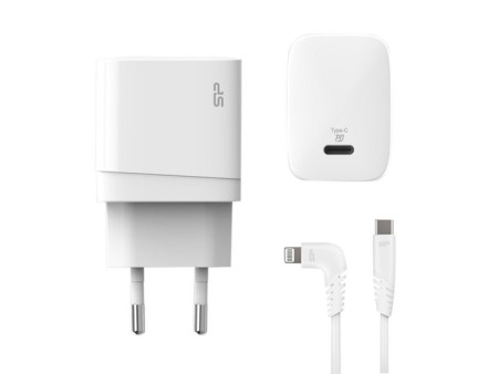 SILICON POWER φορτιστής τοίχου QM10 με καλώδιο, USB-C, 18W, MFi, λευκός