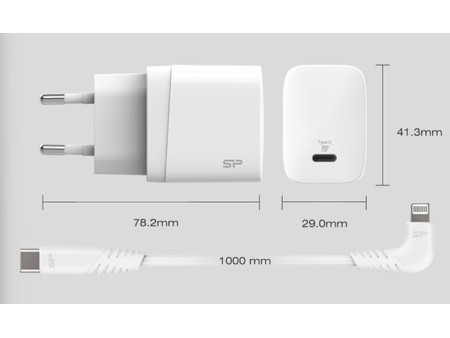 SILICON POWER φορτιστής τοίχου QM10 με καλώδιο, USB-C, 18W, MFi, λευκός