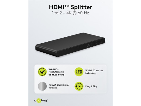 GOOBAY HDMI splitter 58481, 1-in σε 2-out, 4K/60Hz, μαύρο