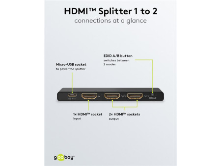 GOOBAY HDMI splitter 58481, 1-in σε 2-out, 4K/60Hz, μαύρο